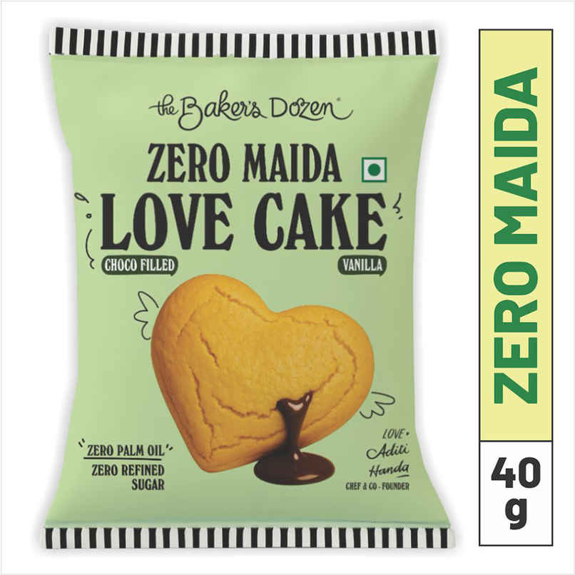 The Baker's Dozen Zero Maida Love Cake - Vanilla | Veg/Eggless Heart cake - filled with Choco The Baker's Dozen Zero Maida Love Cake - Vanilla | Veg/Eggless Heart cake - filled with Choco