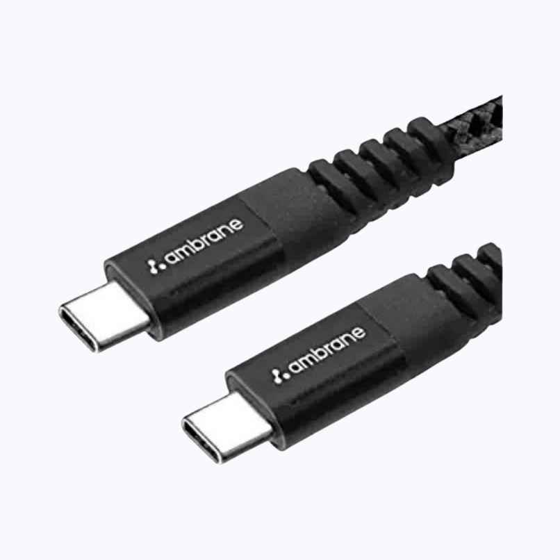 Ambrane RCTT15 Unbreakable 60W Fast Charging 1.5M Braided Type C to Type C Cable for Smartphones, Tablets, Laptops & Other Type C Devices, PD Technology, 480Mbps Data Sync - Black