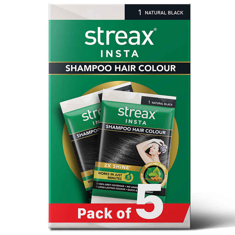 Streax Insta Shampoo Hair Colour for Women and Men- Natural Black | 100% grey coverage in 5 mins