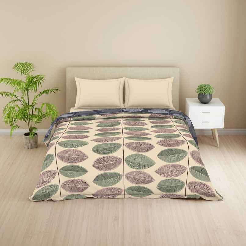 WELSPUN Microfiber Lume Quilt Double 110 GSM Polyster, Easy Care | Grey & Olive - 200 x 220 cm