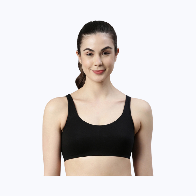 Enamor Women's SB06 Cotton Lounge Sports Bra | High Coverage | Non Padded | Wirefree | Black | L