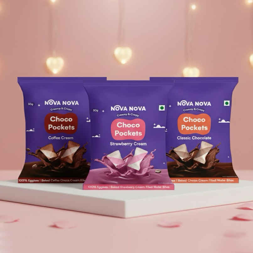 Nova Nova Choco Pockets | Assorted Pack of 3 | Classic Chocolate, Coffee & Strawberry Cream Nova Nova Choco Pockets | Assorted Pack of 3 | Classic Chocolate, Coffee & Strawberry Cream
