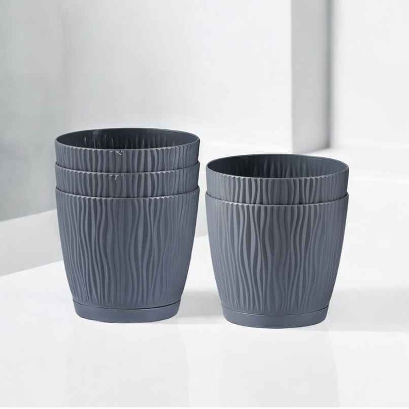 Nurturing Green - Self Watering Pots | Set of 5 | Grey | 14cm x 12.5cm | Flower Pots for Plant Nurturing Green - Self Watering Pots | Set of 5 | Grey | 14cm x 12.5cm | Flower Pots for Plant