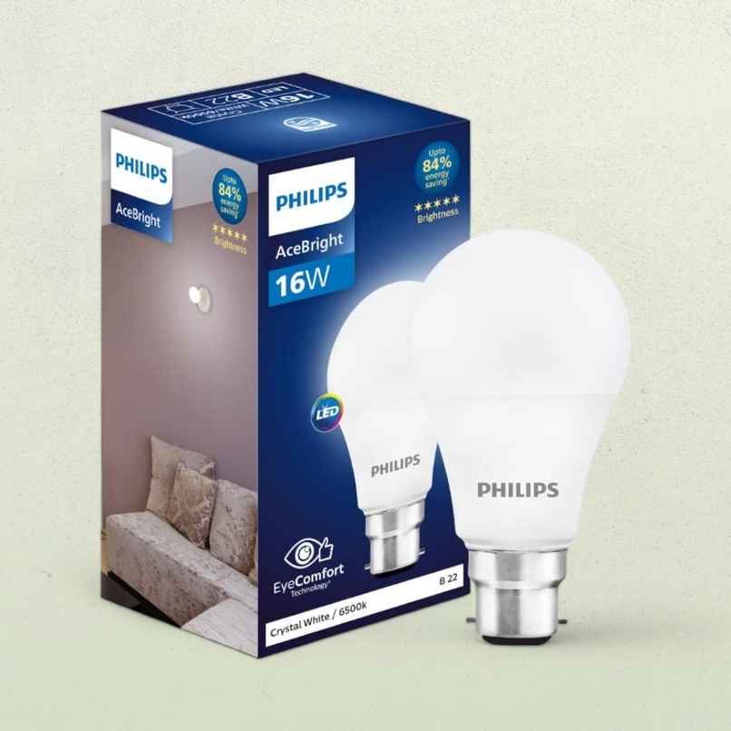 Philips 16 W LED Bulb Crystal White | 6500K | Energy Efficient | B22 Base Holder Philips 16 W LED Bulb Crystal White | 6500K | Energy Efficient | B22 Base Holder