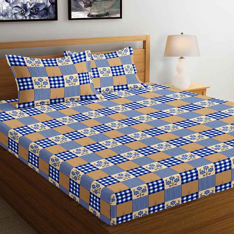 Capsicum Glaze Cotton 95 GSM Double Bedsheet with 2 Pillow Cover - Blue