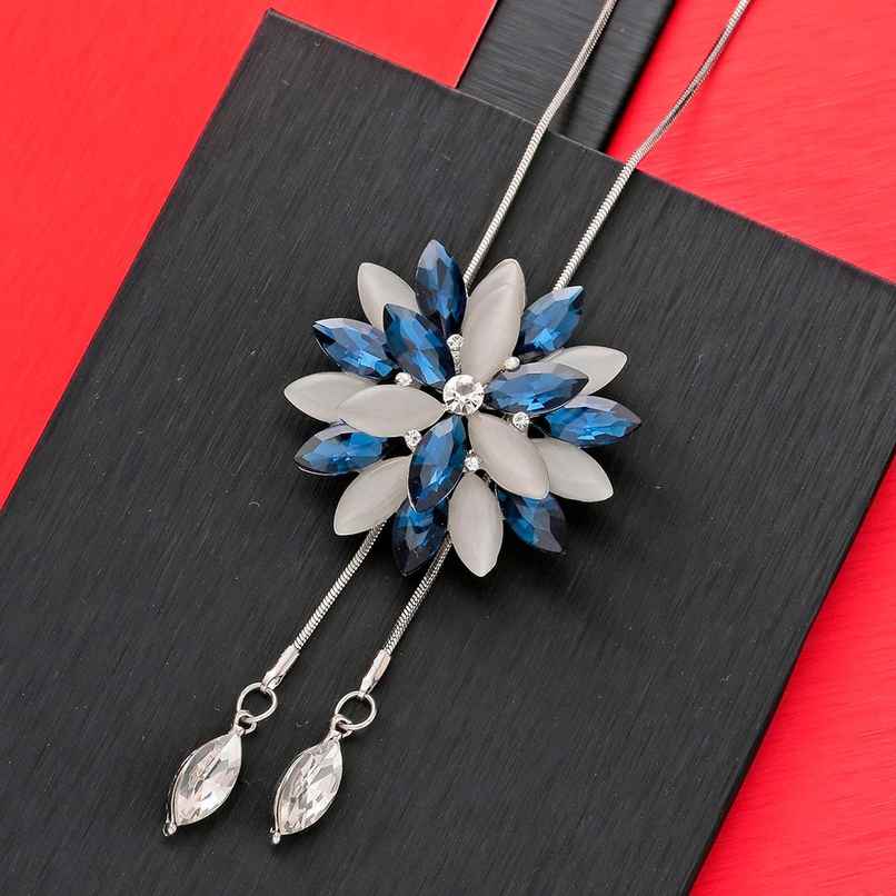 Shining Diva Fashion Stylish Crystal Flower Silver Plated Long Chain Pendant for Women Rrsd10734np
