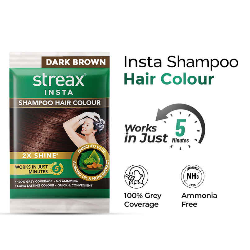 Streax Insta Shampoo Hair Colour | Dark Brown