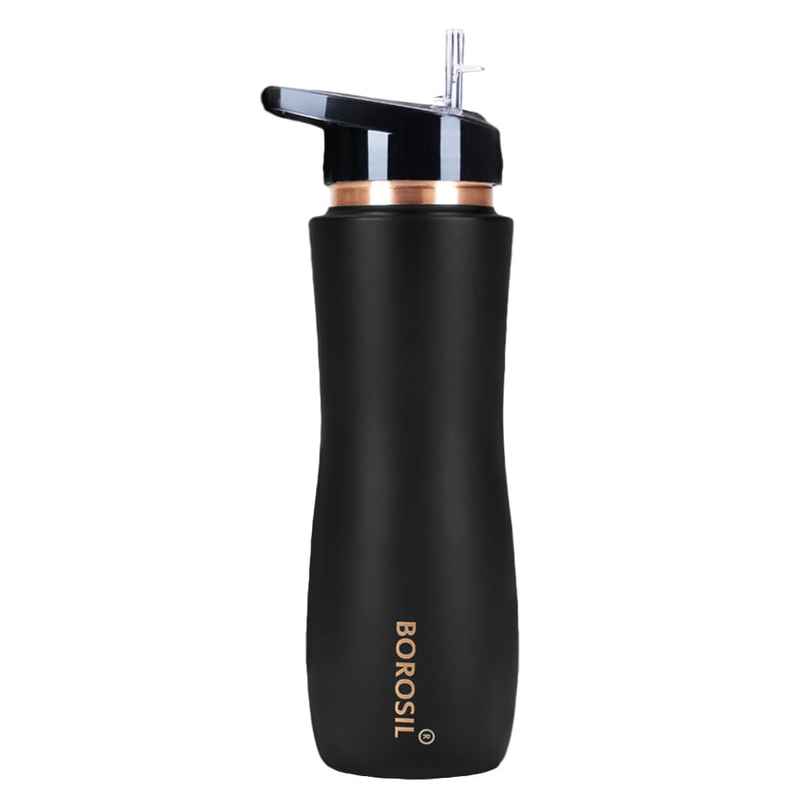 Borosil Black Colour Copper Sipper Bottle 750 ml, 100% Pure Copper