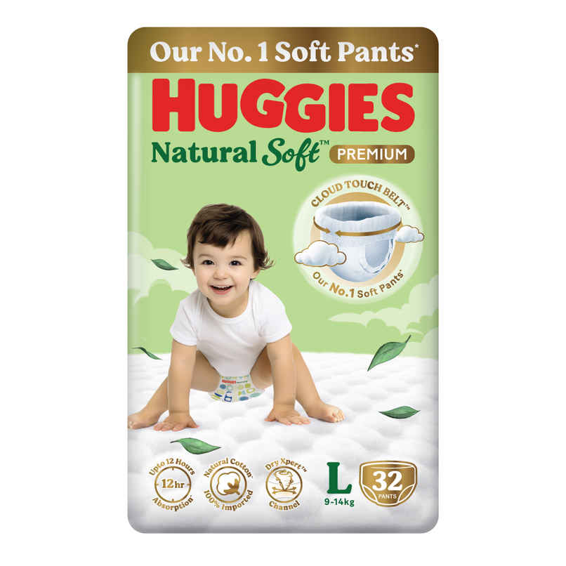 Huggies Natural Soft Premium Baby Diapers | Pant Style | L | 32 pcs