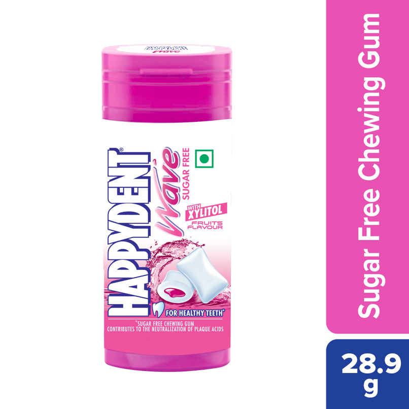 Happydent Wave, Xylitol Sugarfree Fruits Flavour, Chewing Gum Pocket Bottle