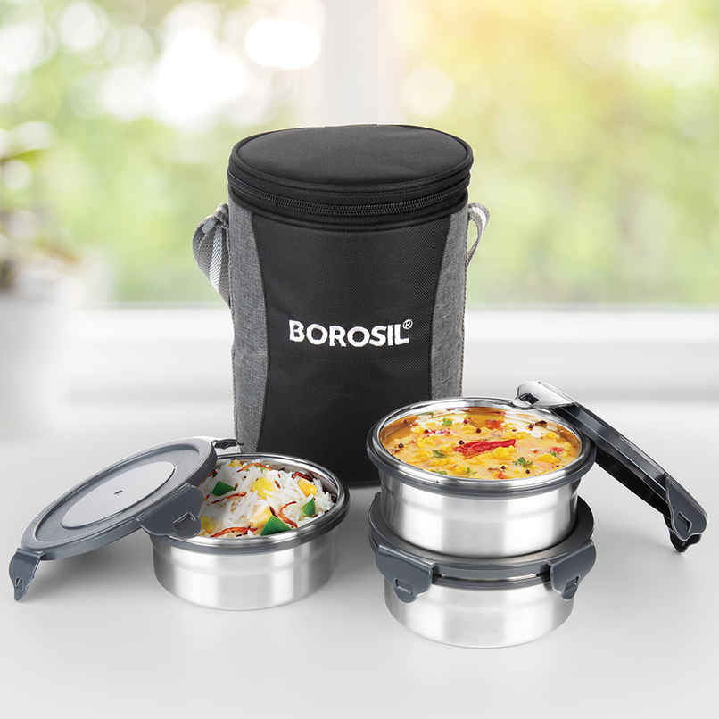 Borosil Feast Stainless Steel Lunchbox with Carry Bag Mixed Sizes Tiffin Borosil Feast Stainless Steel Lunchbox with Carry Bag Mixed Sizes Tiffin