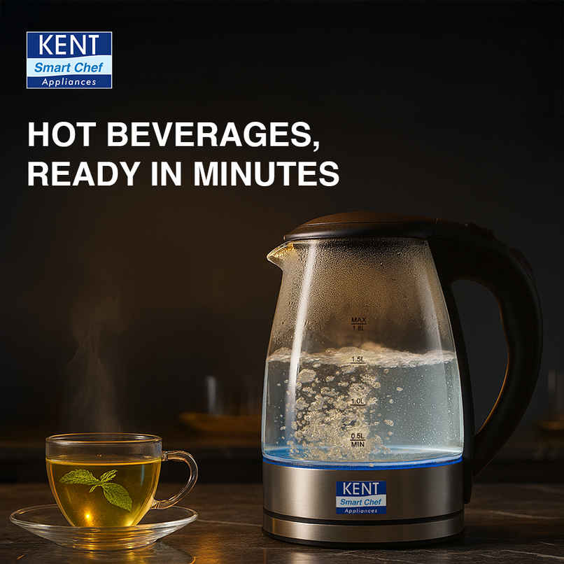 Kent Elegant Electric Glass Kettle 16052 1.8L Stainless Steel Heating Plate Borosilicate Glass Body