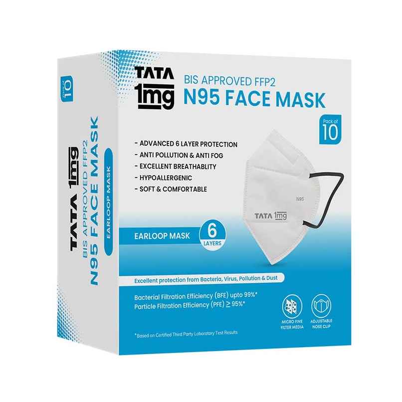 Tata 1mg Bis Approved Ffp2 N95 Mask White Pack Of 10