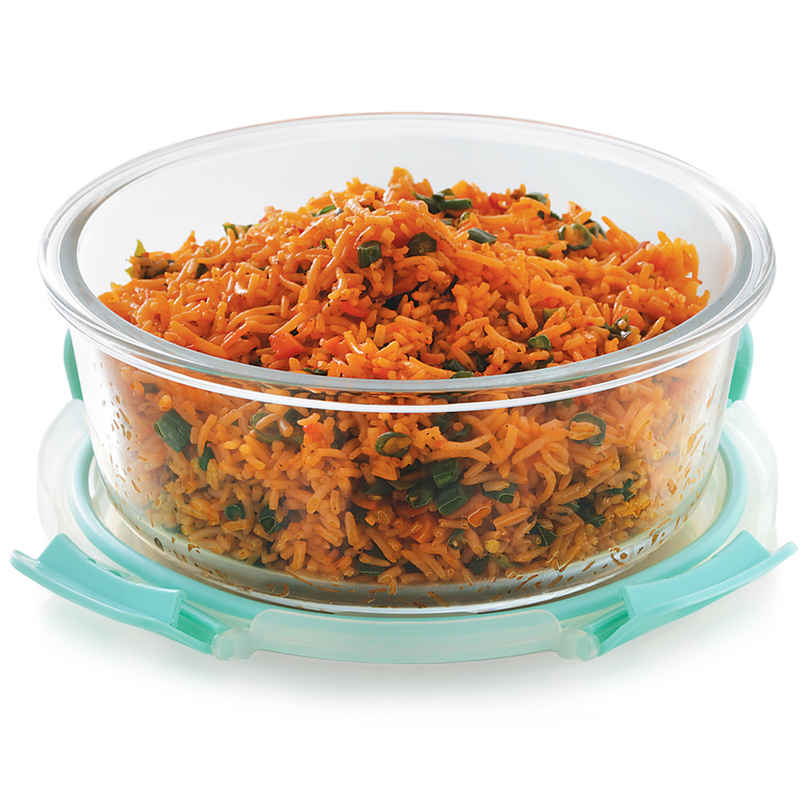 Magnus Glock Round 950 ml Borosilicate Glass Container with Airtight Lid & Detachable Lock | Green Magnus Glock Round 950 ml Borosilicate Glass Container with Airtight Lid & Detachable Lock | Green