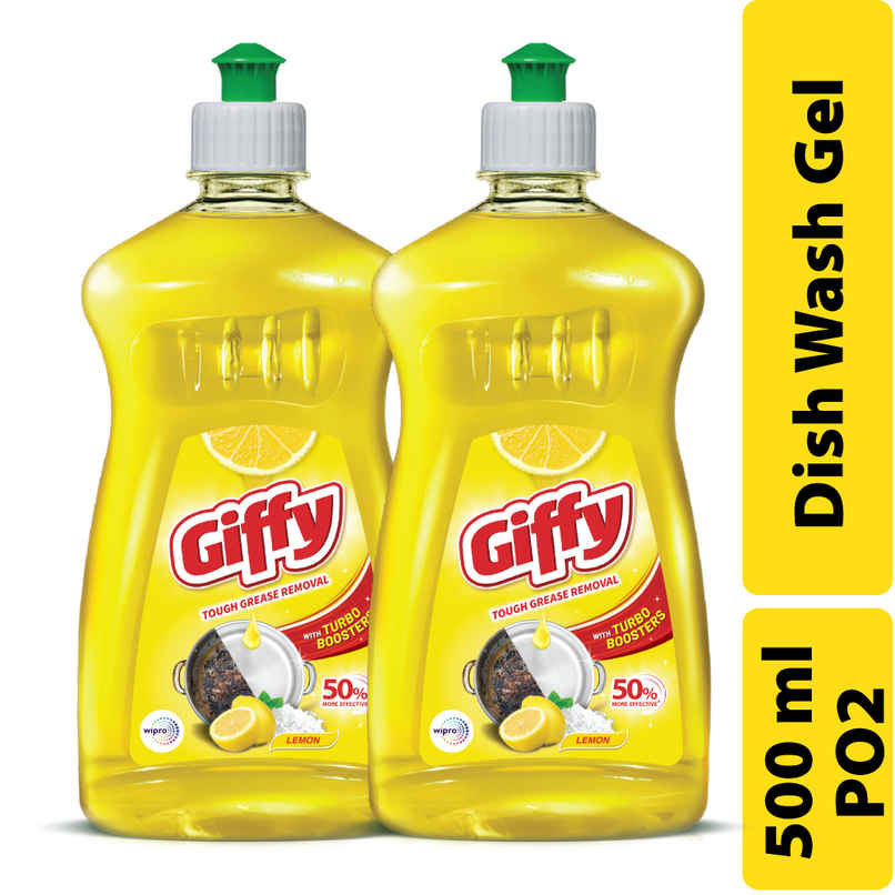 Giffy Concentrated Liquid Dish Wash Gel, Active Salt and Lime - 2X Faster Tough Grease Removal