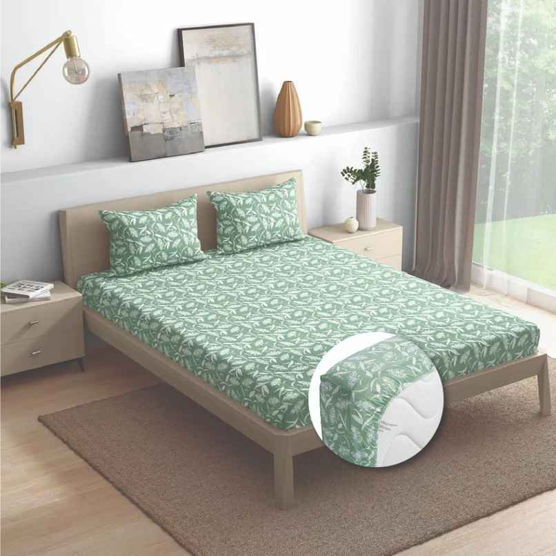 Wakefit 100% Cotton 144 TC Fitted Bedsheet With 2 Pillow Cover | King - 78x72 | Hester