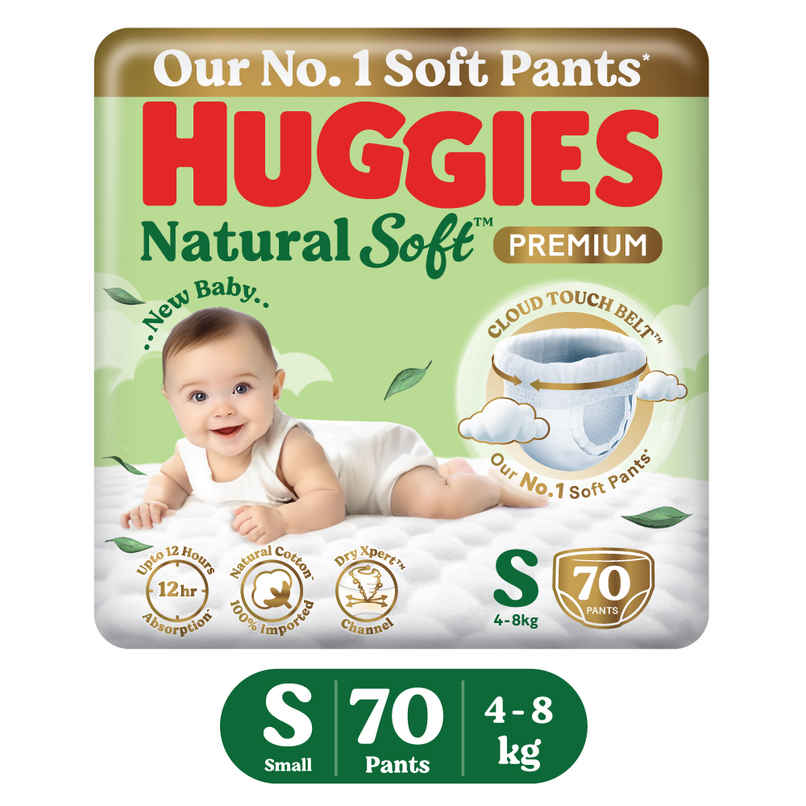 Huggies Natural Soft Premium Baby Diapers | Pant Style | S | 70 pcs Huggies Natural Soft Premium Baby Diapers | Pant Style | S | 70 pcs
