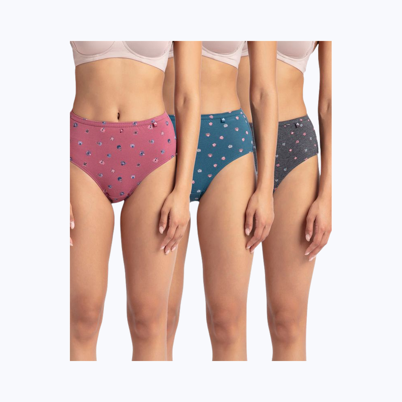 Jockey 1406 Women's Super Combed Cotton Underwear Mid Waist Hipster Panty|PO3 | Multicolor Dark assorted-XL