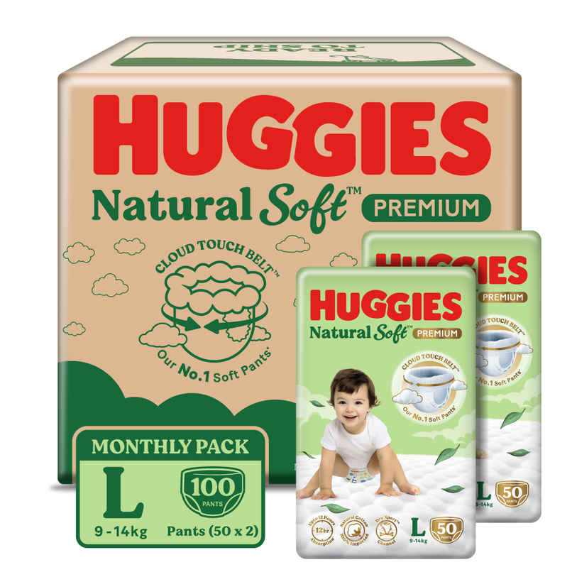Huggies Natural Soft Premium Baby Diapers | Pant Style | L | 100 pcs Huggies Natural Soft Premium Baby Diapers | Pant Style | L | 100 pcs