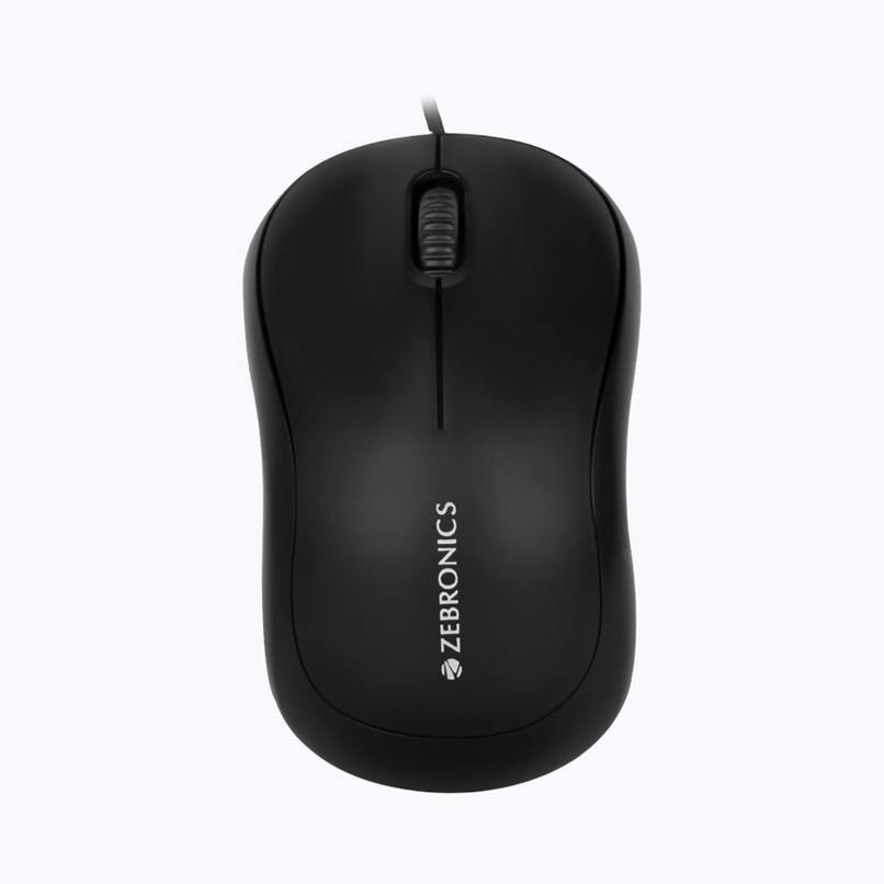 Zebronics Comfort Wired Mouse, 3-Button, 1000 DPI Optical Sensor, Plug & Play - Black