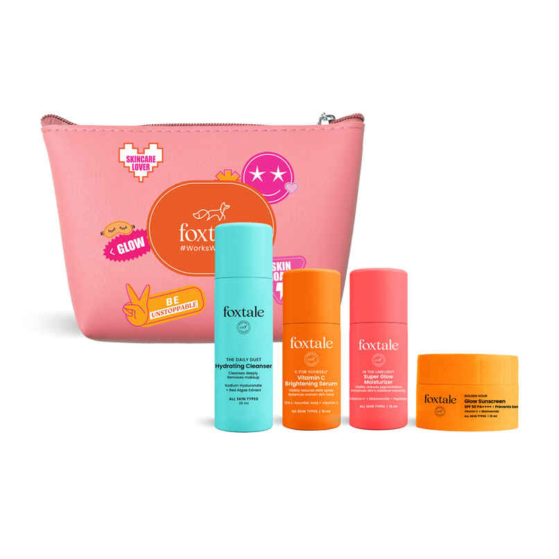 Foxtale Glow-On-The-Go Gift Set | Mini Cleanser, Serum, Moisturizer & Sunscreen + Pouch Foxtale Glow-On-The-Go Gift Set | Mini Cleanser, Serum, Moisturizer & Sunscreen + Pouch