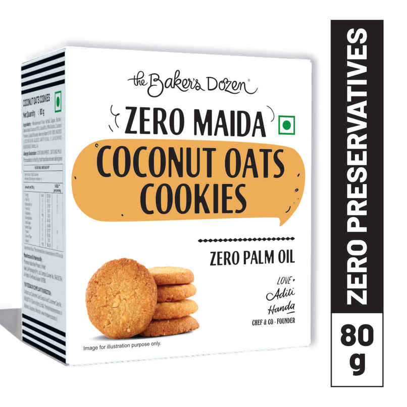 The Baker's Dozen Zero Maida Coconut and Oats Biscuits Cookies | Maida-free and Trans Fat-free The Baker's Dozen Zero Maida Coconut and Oats Biscuits Cookies | Maida-free and Trans Fat-free