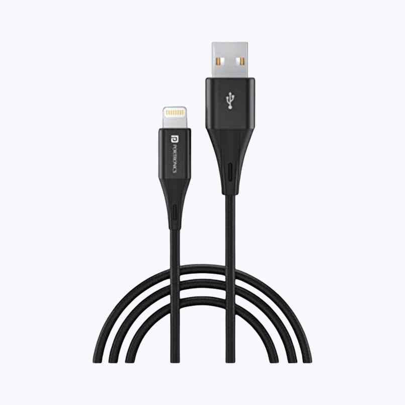 Portronics Konnect X USB to 8 Pin/Lightning Fast Charging Cable with 3A Output,Data Sync,Nylon Braided,Aluminium Alloy Shell,Compatible With iPhone 14,13,12,11,X, 8 Pro/Pro Max Series,iPad - Black