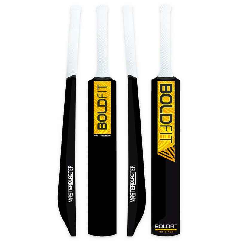 Boldfit Plastic Cricket Bat | Full|Size Black & Yellow for Turf Matches