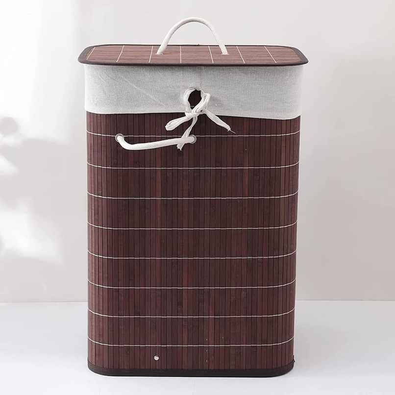Kuber Industries Bamboo Basket with Lid | Foldable Laundry Basket | Dark Brown Kuber Industries Bamboo Basket with Lid | Foldable Laundry Basket | Dark Brown