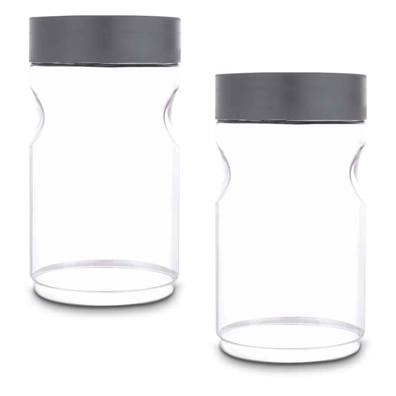 Flair Plastic Stackup Pet Jar Set Of 2 Pcs 2000 Ml (Gray), Transparent Flair Plastic Stackup Pet Jar Set Of 2 Pcs 2000 Ml (Gray), Transparent