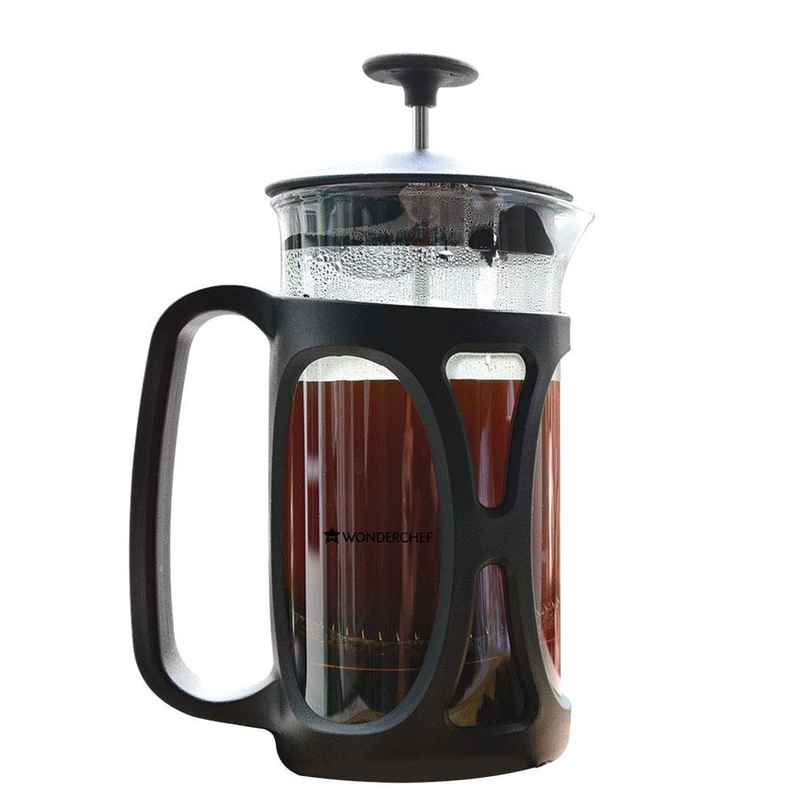 Wonderchef French Press Coffee & Tea Maker 350 ml, Borosilicate Glass Carafe, 4 Level Filtration System, 1-2 Cups of Coffee,Brews in Just 3 Minutes - Black Wonderchef French Press Coffee & Tea Maker 350 ml, Borosilicate Glass Carafe, 4 Level Filtration System, 1-2 Cups of Coffee,Brews in Just 3 Minutes - Black