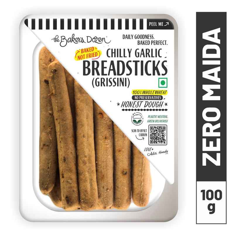 The Baker's Dozen Zero Maida Breadsticks (Grissini) Baked Snack No Palm Oil No preservatives 100% Wholewheat
