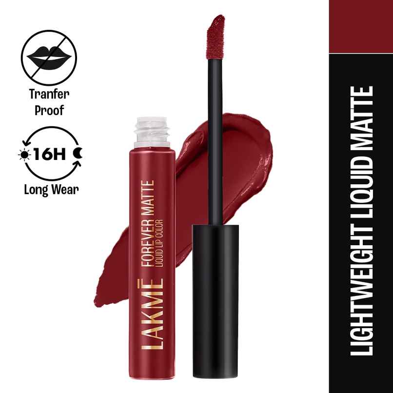 Lakme Forever Matte Liquid Lip, 16hr Lipstick, Lightweight & transferproof | Crimson Rose Lakme Forever Matte Liquid Lip, 16hr Lipstick, Lightweight & transferproof | Crimson Rose