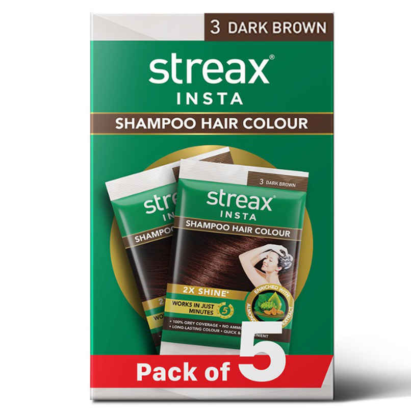 Streax Insta Shampoo Hair Colour for Women and Men- Dark Brown |100% grey coverage in 5 mins