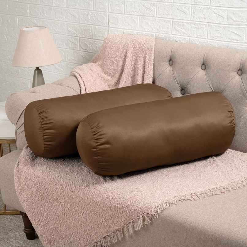 Wakefit Bolster Pillow | Set of 2 | Soft and Supportive | Comfortable for Neck and Back | Brown