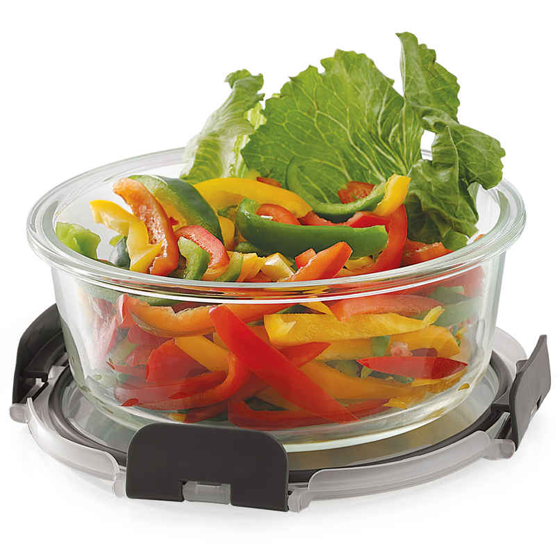 Magnus Glock Round 950 ml Borosilicate Glass Container with Airtight Lid & Detachable Lock | Grey Magnus Glock Round 950 ml Borosilicate Glass Container with Airtight Lid & Detachable Lock | Grey