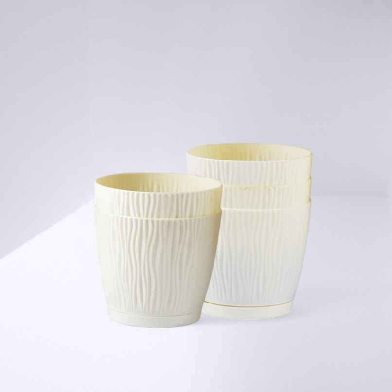 Nurturing Green - Ivory Self Watering Pots with Tray | Set of 5 | Size: 14cm x 12.5cm Nurturing Green - Ivory Self Watering Pots with Tray | Set of 5 | Size: 14cm x 12.5cm