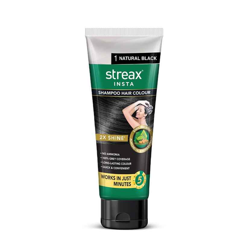 Streax Insta Shampoo Hair Colour - Natural Black, Easy Diy- Squeeze Pack