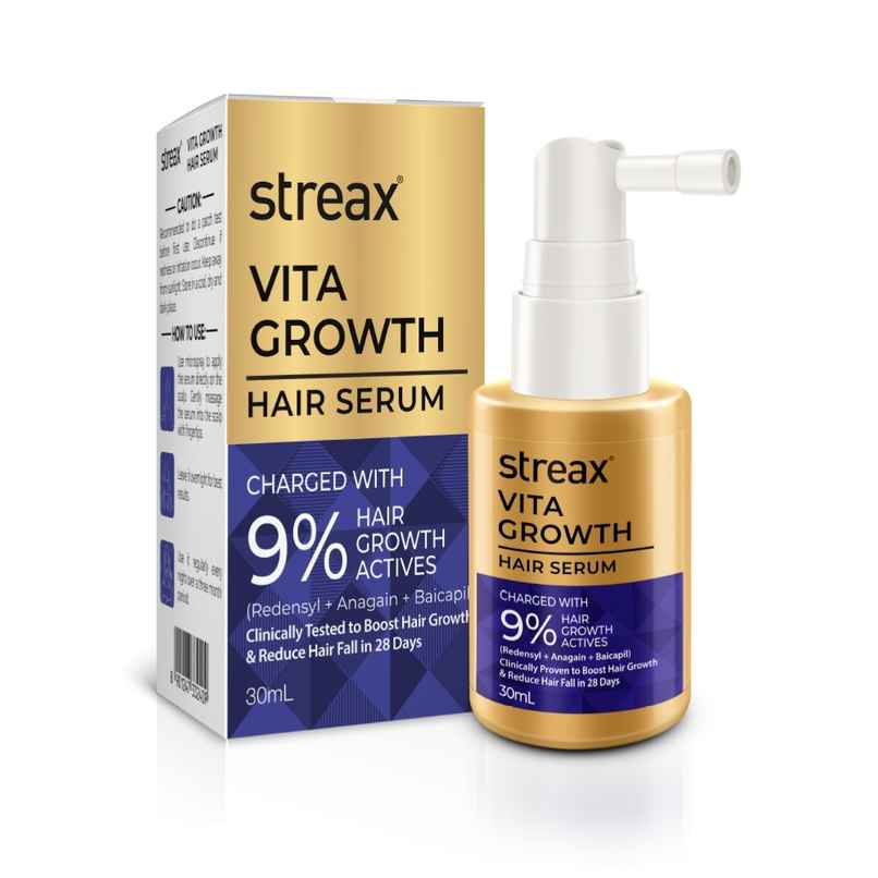 Streax Vitagrowth Hair Serum with 3% Redensyl, 4% Anagain, 3% Baicapil, Biotin & Caffeine