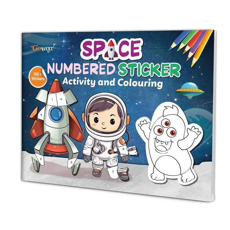 Space Numbered Sticker Activity and Colouring Book for Age 3+ Kids - Sticker Book for Young Kids