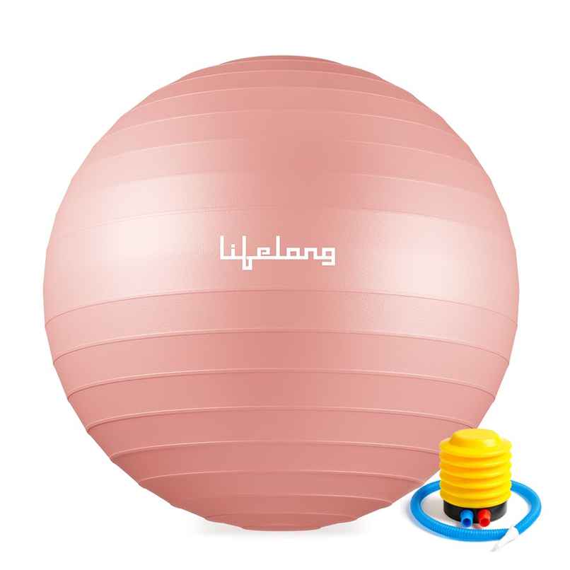Lifelong Gym Ball for Exercise | Anti Burst Exercise Ball with Foot Pump | Pink - 55 cm