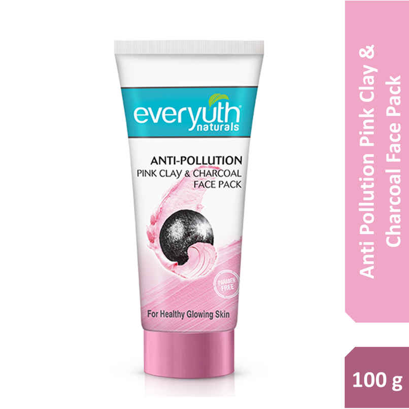 Everyuth Naturals Anti Pollution Pink Clay & Charcoal Face Pack | For all skin types (Oily/ Dry)