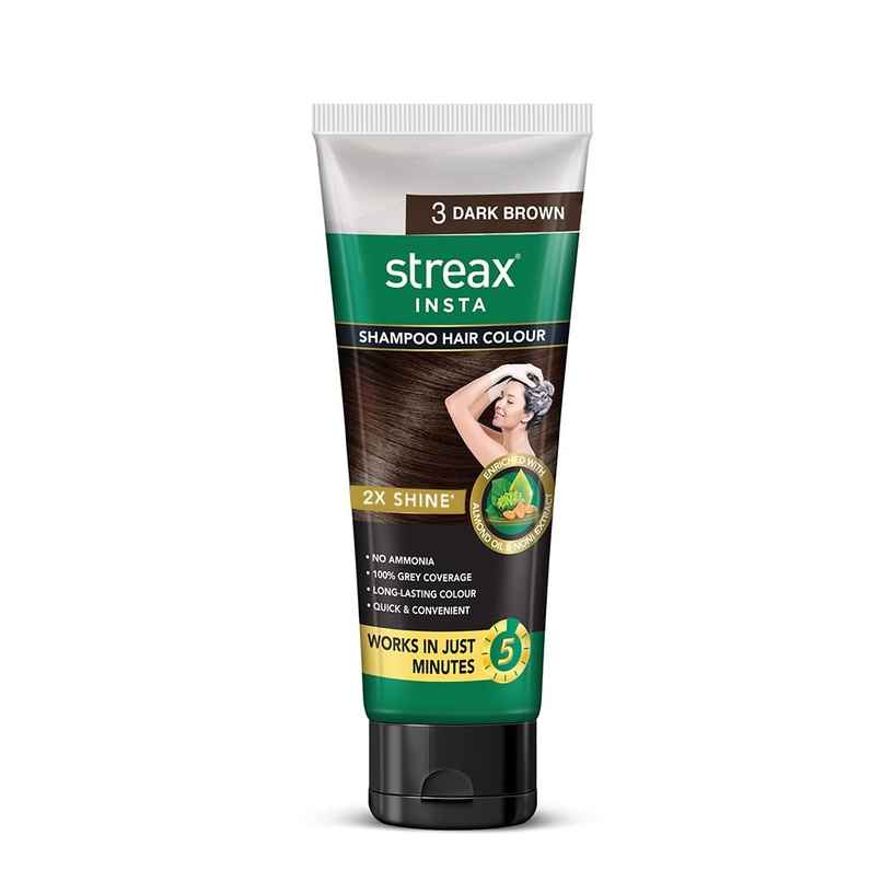 Streax Insta Shampoo Hair Colour - Dark Brown, Easy Diy- Squeeze Pack