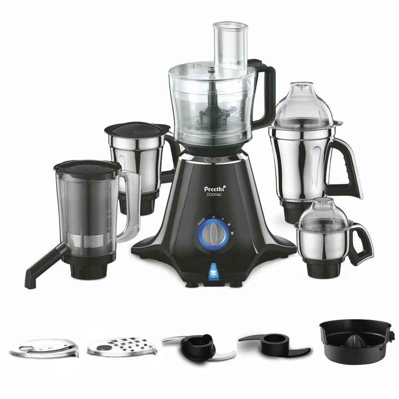 Preethi Zodiac Mg - 218 Mixer Grinder For Kitchen | 750 Watt Mixie | 5 Jars - Black