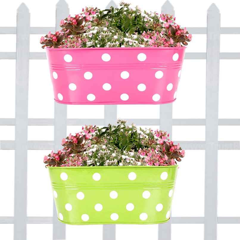 TrustBasket Dotted Oval Railing Planters | Assorted Hanging Pots for Balcony