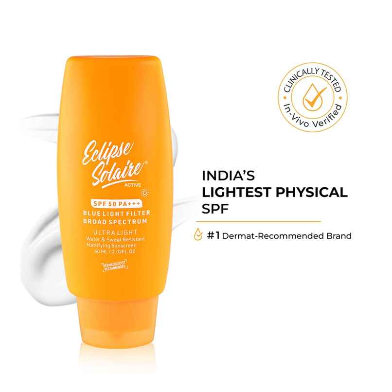 Eclipse Solaire Active Sunscreen SPF 50 PA+++ | No White Cast | UVA/B | Non-Greasy Eclipse Solaire Active Sunscreen SPF 50 PA+++ | No White Cast | UVA/B | Non-Greasy