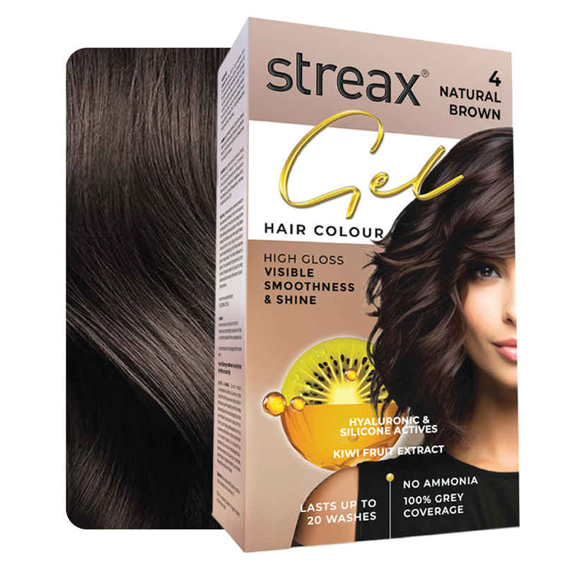 Streax Gel Hair Colour For Women, Natural Brown 4 |No Ammonia Hair Color|100% Grey Coverage