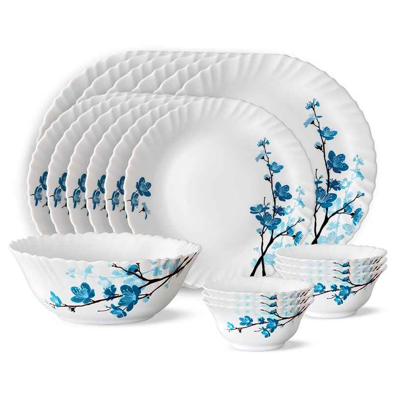 Larah By Borosil Mimosa 19Pc Dinner Set Opalware Crockery For Dining & Gifting - White