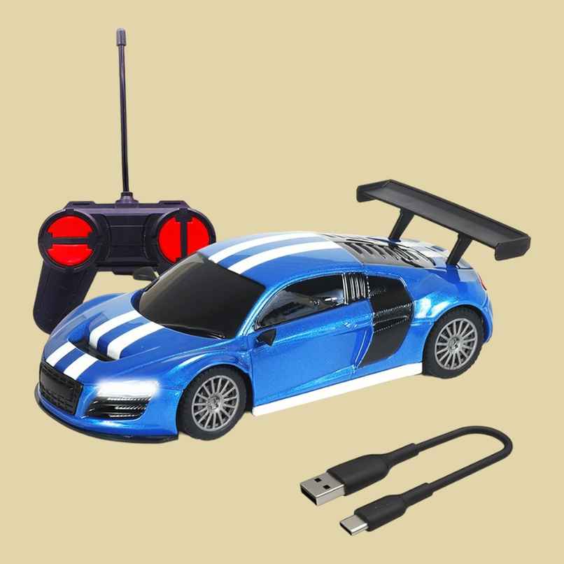 Wembley Remote Control Car 1:24 Scale Type-C Usb Rechargeable Racing Rc Car For Kids-Blue & White