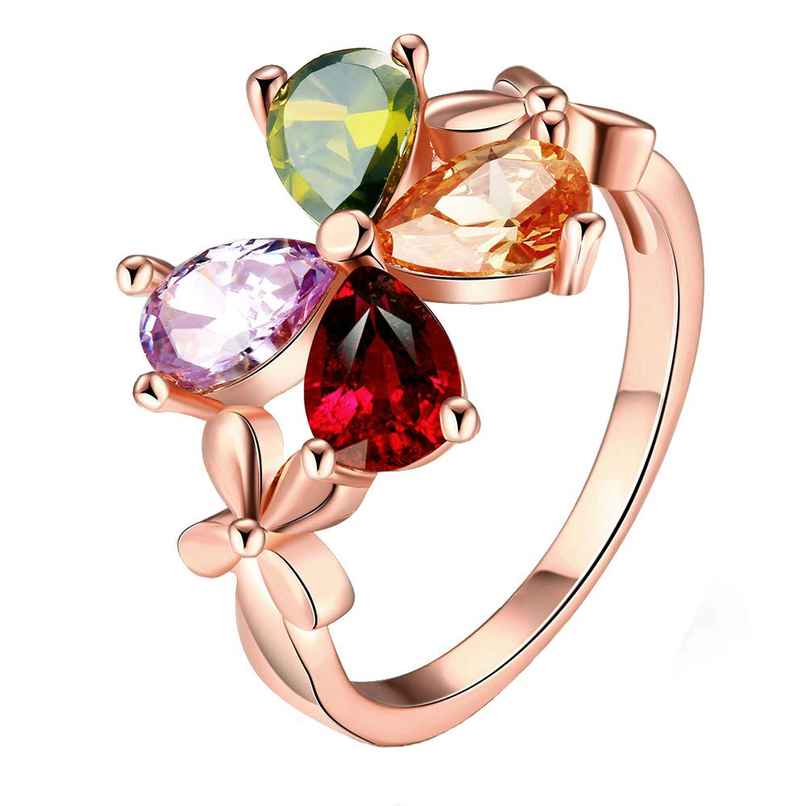 Yellow Chimes Adjustable Crystal Rings For Women | Multicolour Swiss Cubic Zircon Ring